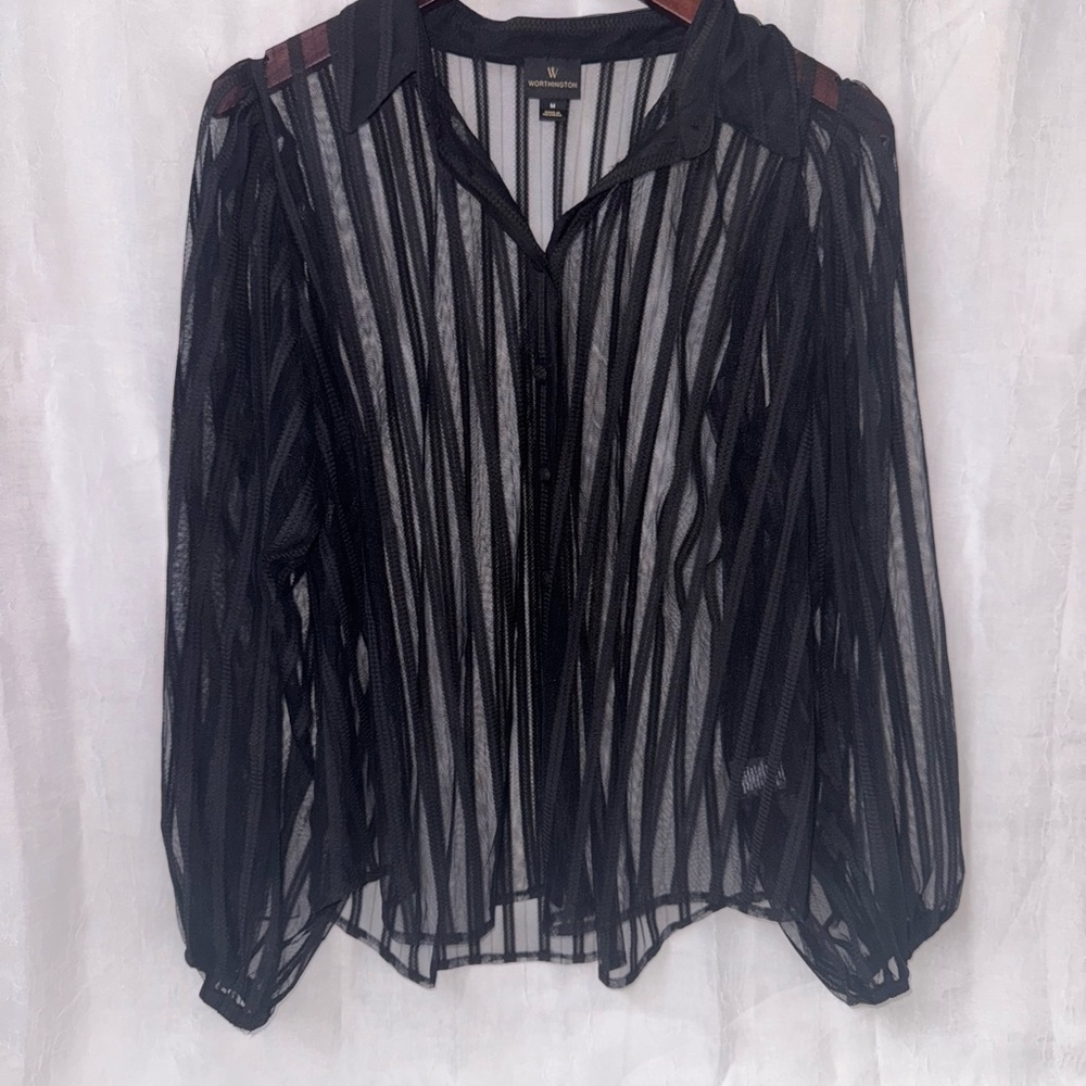 Worthington Black Sheer Striped Blouse